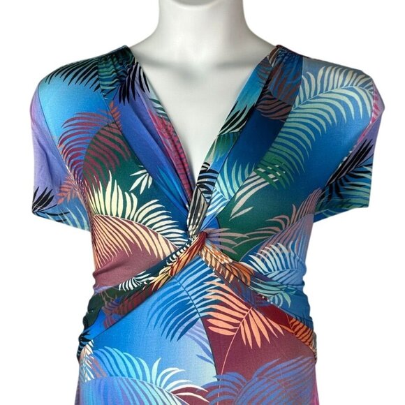 Soft Surroundings Anya Dress Ombre Palms Tropical Print Faux Wrap Plus Size 1X - Picture 4 of 10